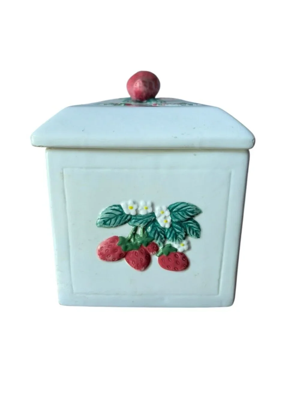 strawberry vintage ceramic bread box cottage core hand painted Country kitchen